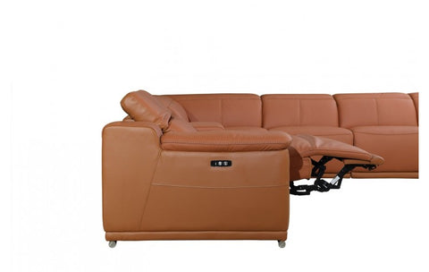 9762 DivanItalia Camel 8-Piece Sectional with 3 Power Recliners and 2 Console – Top Grain Italian LeatherModel:  9762-CAMEL-3PWR-8PC