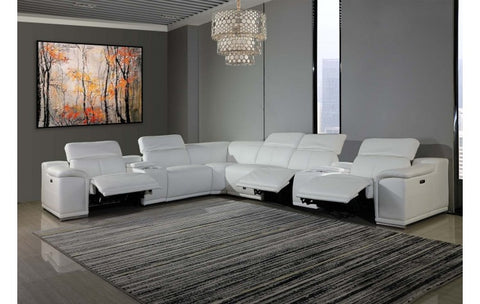 9762 DivanItalia White 8-Piece Sectional with 3 Power Recliners and 2 Console – Top Grain Italian LeatherModel:  9762-WHITE-3PWR-8PC