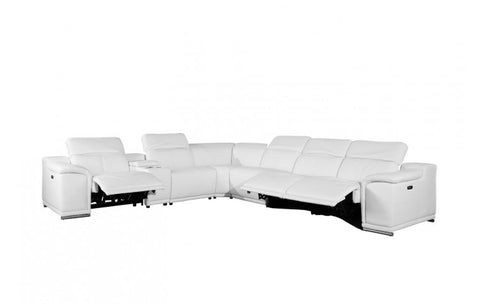 9762 DivanItalia White 7-Piece Sectional with 3 Power Recliners and 1 Console – Top Grain Italian LeatherModel:  9762-WHITE-3PWR-7PC