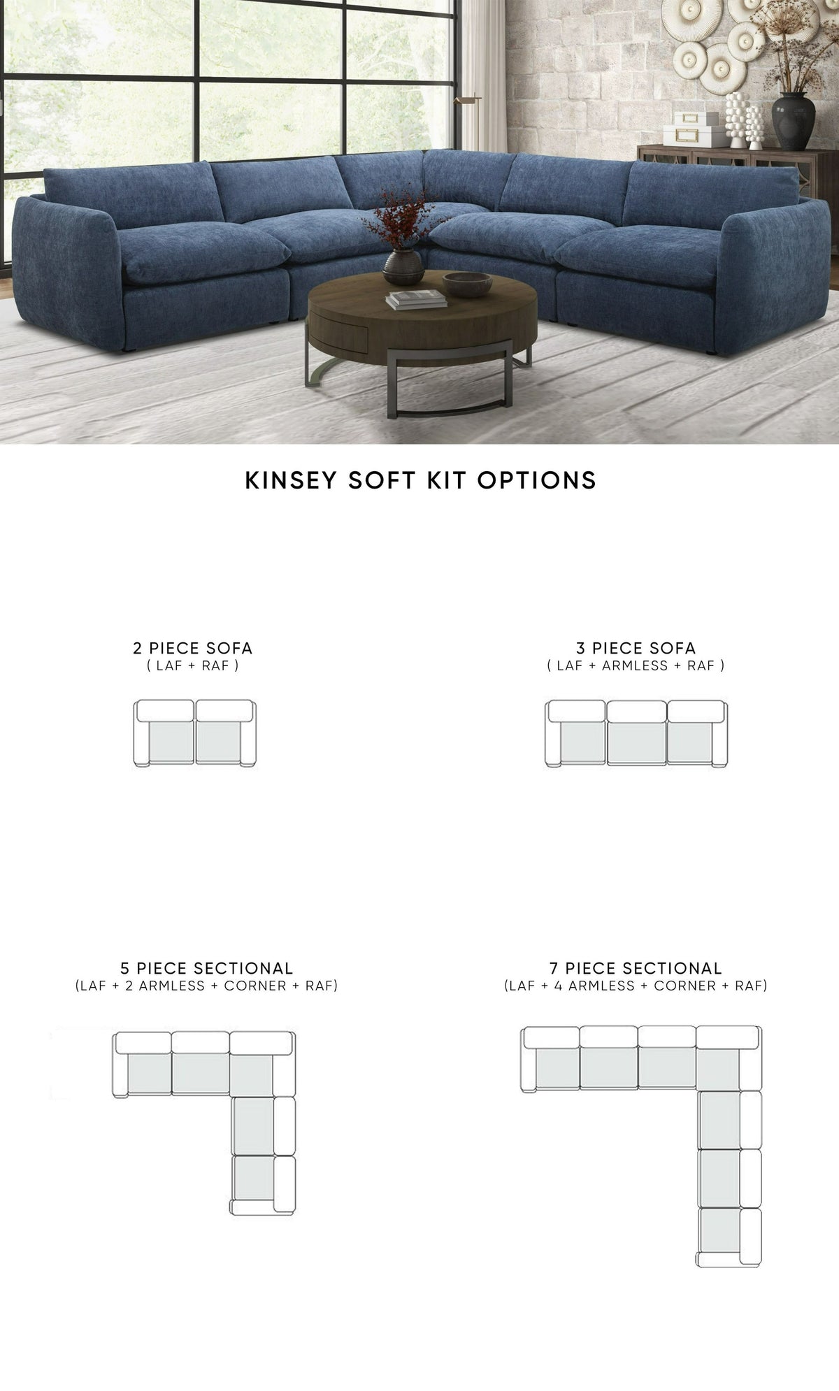 Divani Casa Kinsey Modern Blue Fabric Modular Sectional Sofa Model VGKK-KF.8035-MOD-NAVY