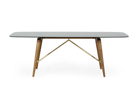Modrest Kipling Modern Smoked Glass & Walnut Large Dining Table Model VGCSDT-16111-LRG-WAL-DT