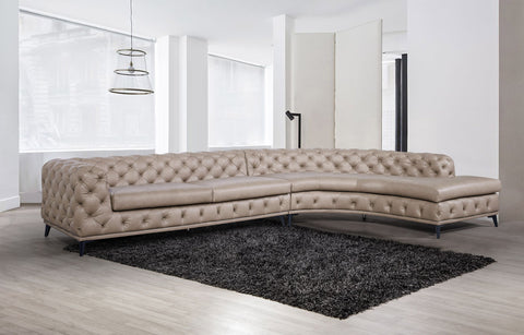 Divani Casa Kohl Contemporary Tan Raf Curved Shape Sectional Sofa With Chaise Model VGEV2179-TAN-RAF-SECT