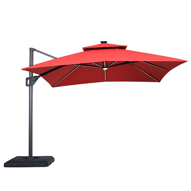 SANO 10 FT SQUARE UMBRELLA W/ DOUBLE TOP W/ LED LIGHT + 37" LARGE BASE