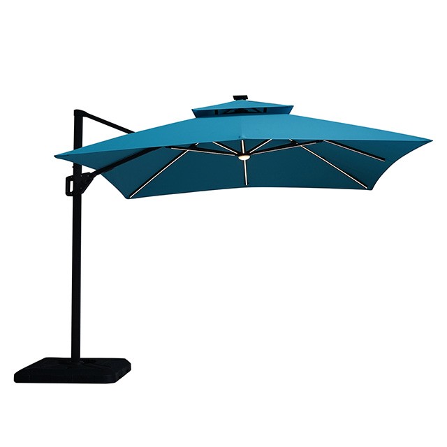 SANO 10 FT SQUARE UMBRELLA W/ DOUBLE TOP W/ LED + 37" LARGE BASE