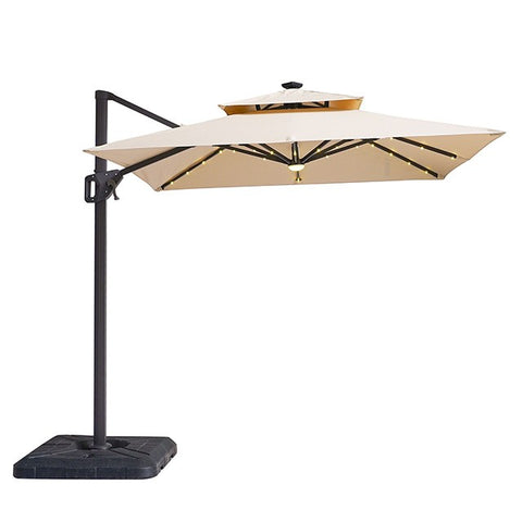 XICO 8 FT SQUARE UMBRELLA W/ DOUBLE TOP W/ LED LIGHT + 37" LARGE BASE
