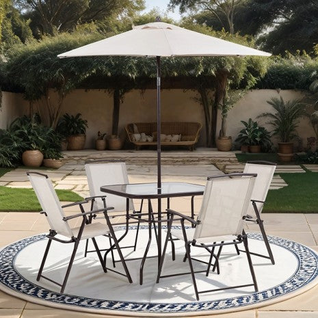 Fallone 7 Pc. Outdoor Dining Set Model La-D004Br-6Pk-Umbrella By Furniture Of America 