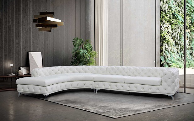 Divani Casa Kohl Contemporary White Laf Curved Shape Sectional Sofa With Chaise Model VGEV-2179-WHT-LAF-SECT