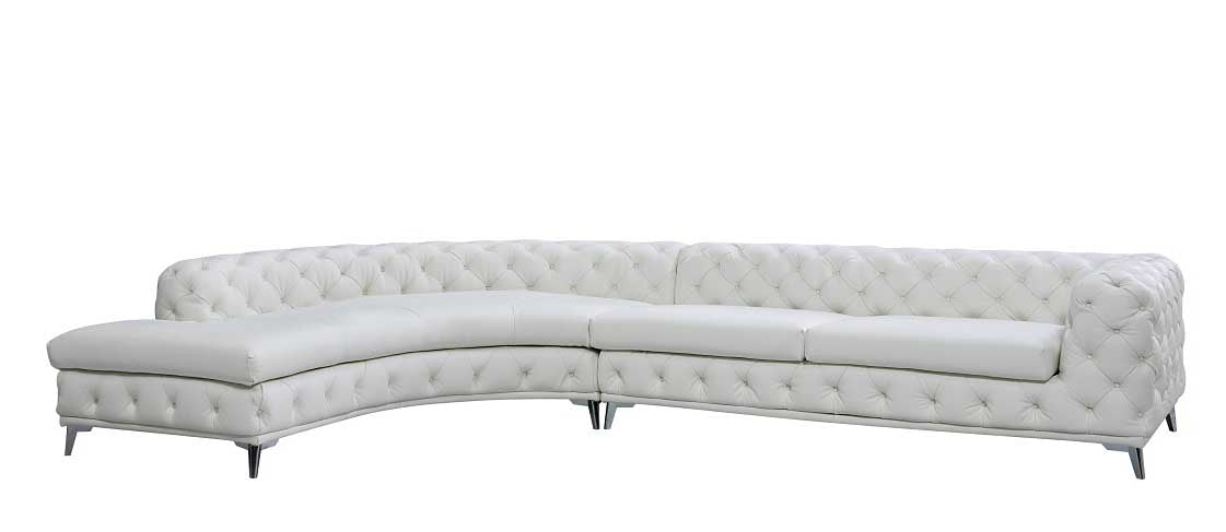 Divani Casa Kohl Contemporary White Laf Curved Shape Sectional Sofa With Chaise Model VGEV-2179-WHT-LAF-SECT