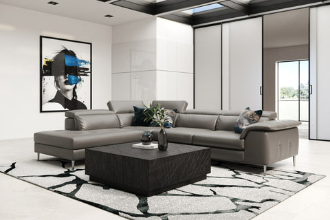 Lamod Italia Viola Italian Contemporary Grey Leather Left Facing Sectional Sofa Model VGDTVIOLA-KIM-FUME-LAF-SECT
