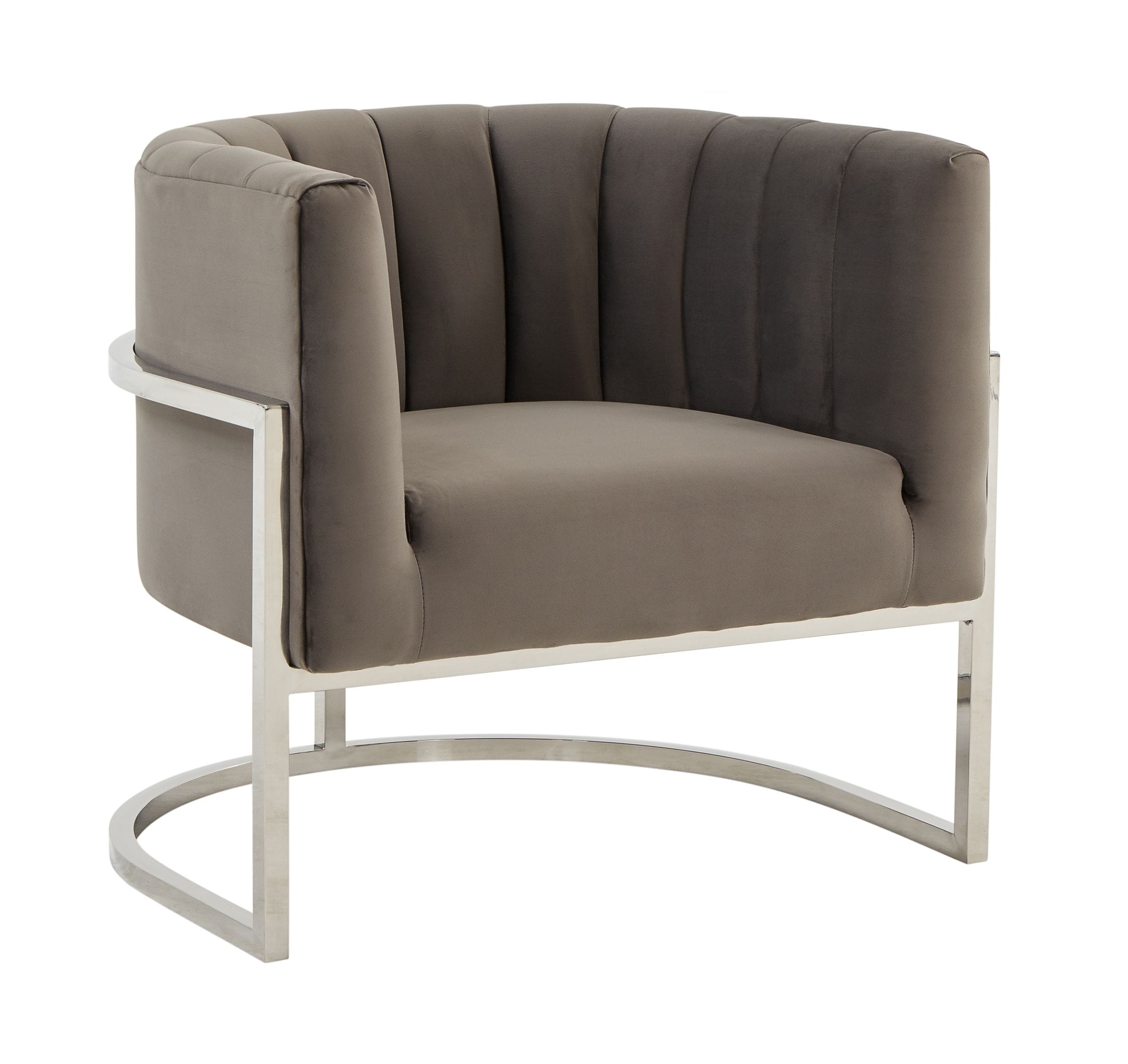 Modrest Landau Modern Grey Velvet & Stainless Steel Accent Chair Model VGRHAC-406-GRAY