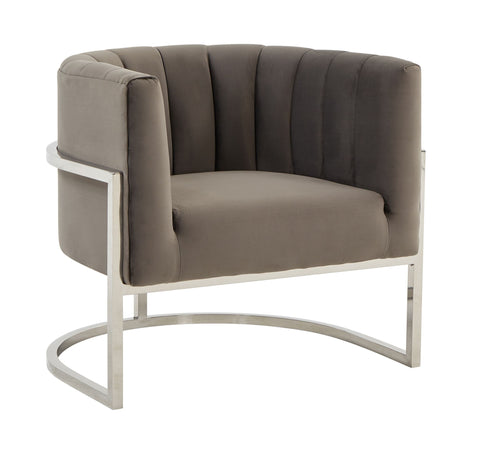 Modrest Landau Modern Grey Velvet & Stainless Steel Accent Chair Model VGRHAC-406-GRAY