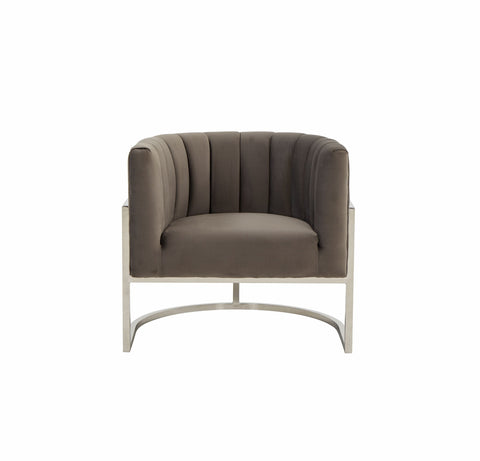 Modrest Landau Modern Grey Velvet & Stainless Steel Accent Chair Model VGRHAC-406-GRAY