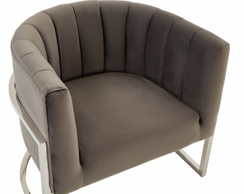 Modrest Landau Modern Grey Velvet & Stainless Steel Accent Chair Model VGRHAC-406-GRAY