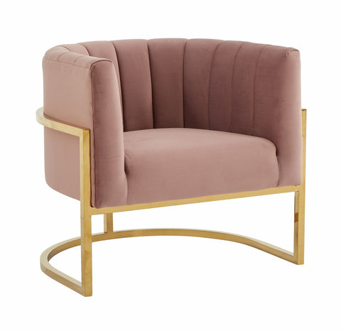 Modrest Landau Modern Pink Velvet & Gold Stainless Steel Accent Chair Model VGRHAC-406-PINK