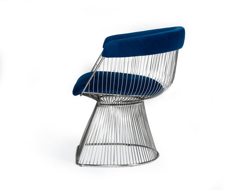 Modrest Lauren Blue Velvet and Stainless Steel Dining Chair By VIG Furniture