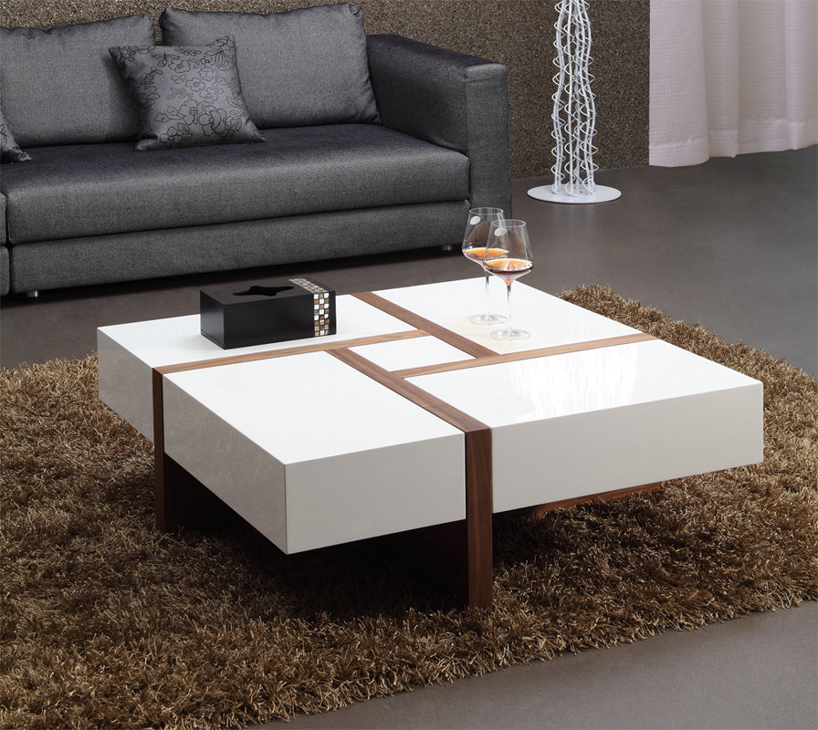 Modrest Makai Modern White & Walnut Square Coffee Table