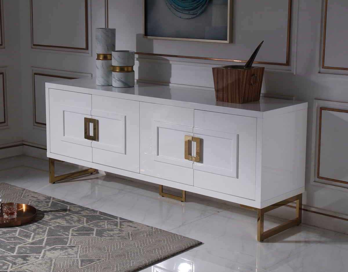 Modrest Leah Contemporary White High Gloss & Champagne Gold Buffet Model VGVCG9111-WHT-BUF