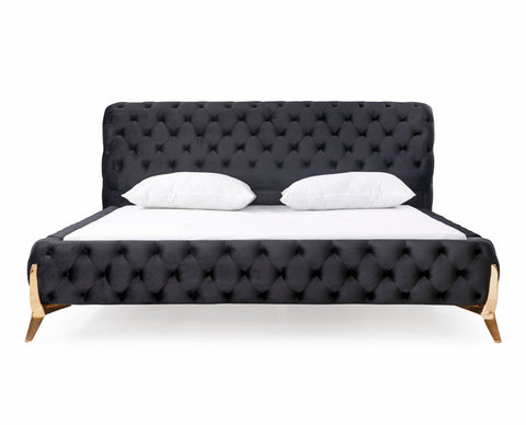 California King Modrest Legend Modern Black Velvet &Amp; Rosegold Bed Model VGVCBD8111-15-BLKROSE-BED-CK