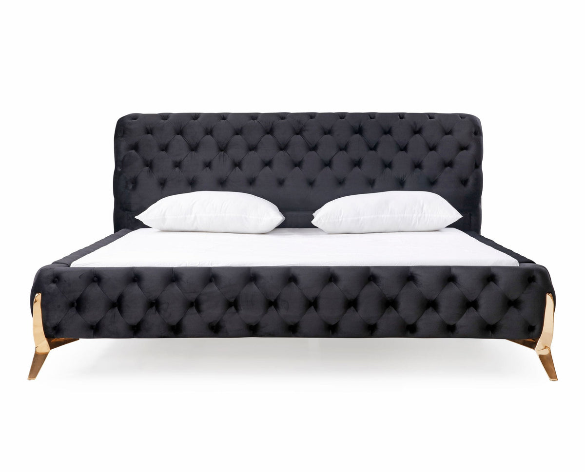 Eastern King Modrest Legend Modern Black Velvet &Amp; Rosegold Bed Model VGVCBD8111-15-BLKROSE-BED-EK