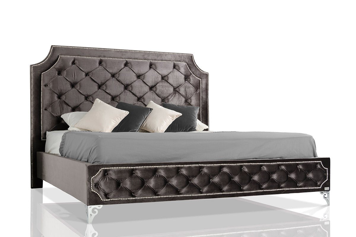Eastern King Leilah Transitional Tufted Fabric Bed Model VGKNLEILAH-GREY-EK