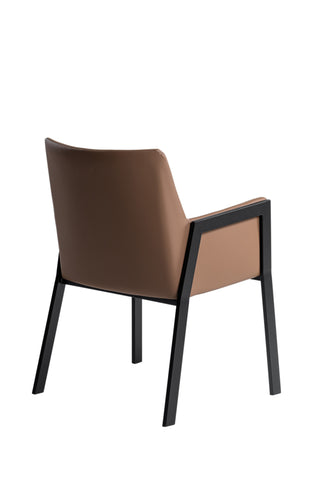 Modrest Leshay Modern Dark Camel Vegan Leather & Black Metal Dining Chair Model VGGAGA-6552CH-1-B19