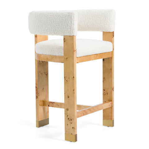 Modrest Letha Modern Cream Fabric & Burl Counter Chair Model VGMY-3805-26-CRM