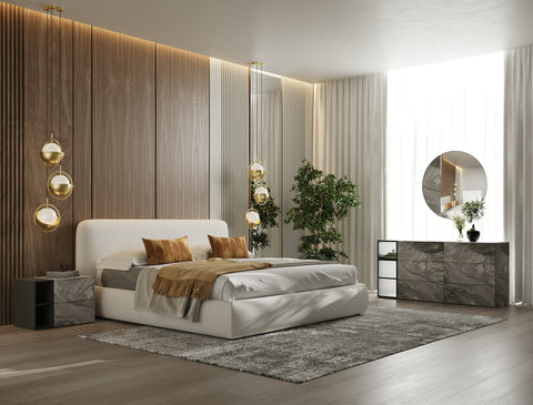 Modrest Liam Modern Ivory Fabric Upholstered Bed Model VGKK-KF.B2007-IVY