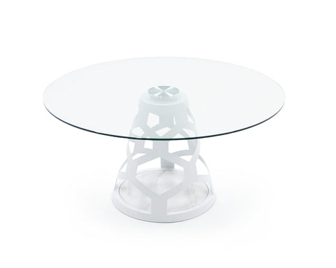 Modrest Lilly Modern 12Mm Round Glass & White Dining Table Model VGNS-GD8800-12MM