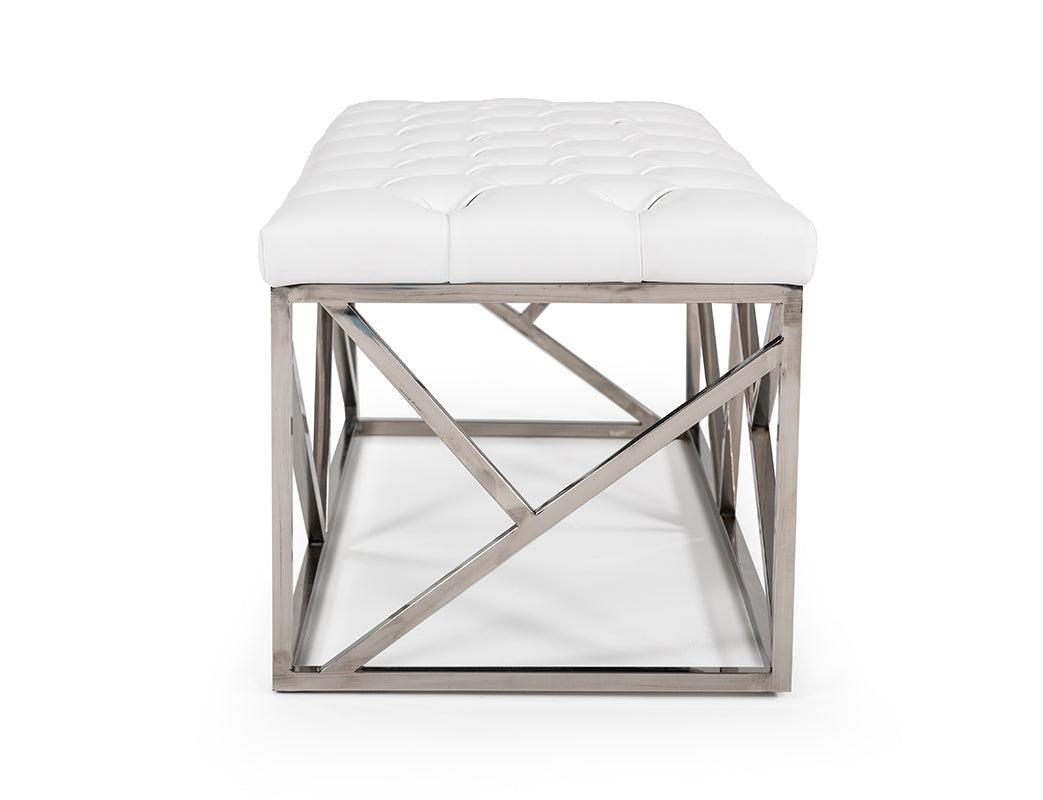 Modrest Lindsey Modern White Leatherette & Stainless Steel Bench Model VGRH-RHS-OT-201-WHT