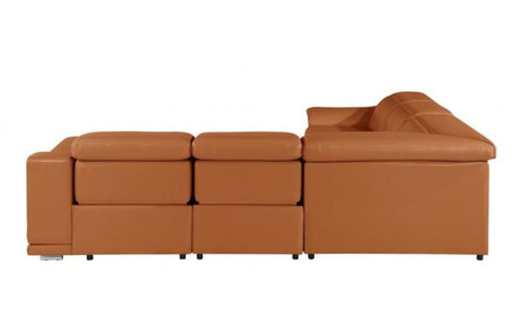 9762 DivanItalia Camel 5-Piece Sectional with 3 Power Recliners and 1 Console – Top Grain Italian LeatherModel:  9762-CAMEL-3PWR-5PC