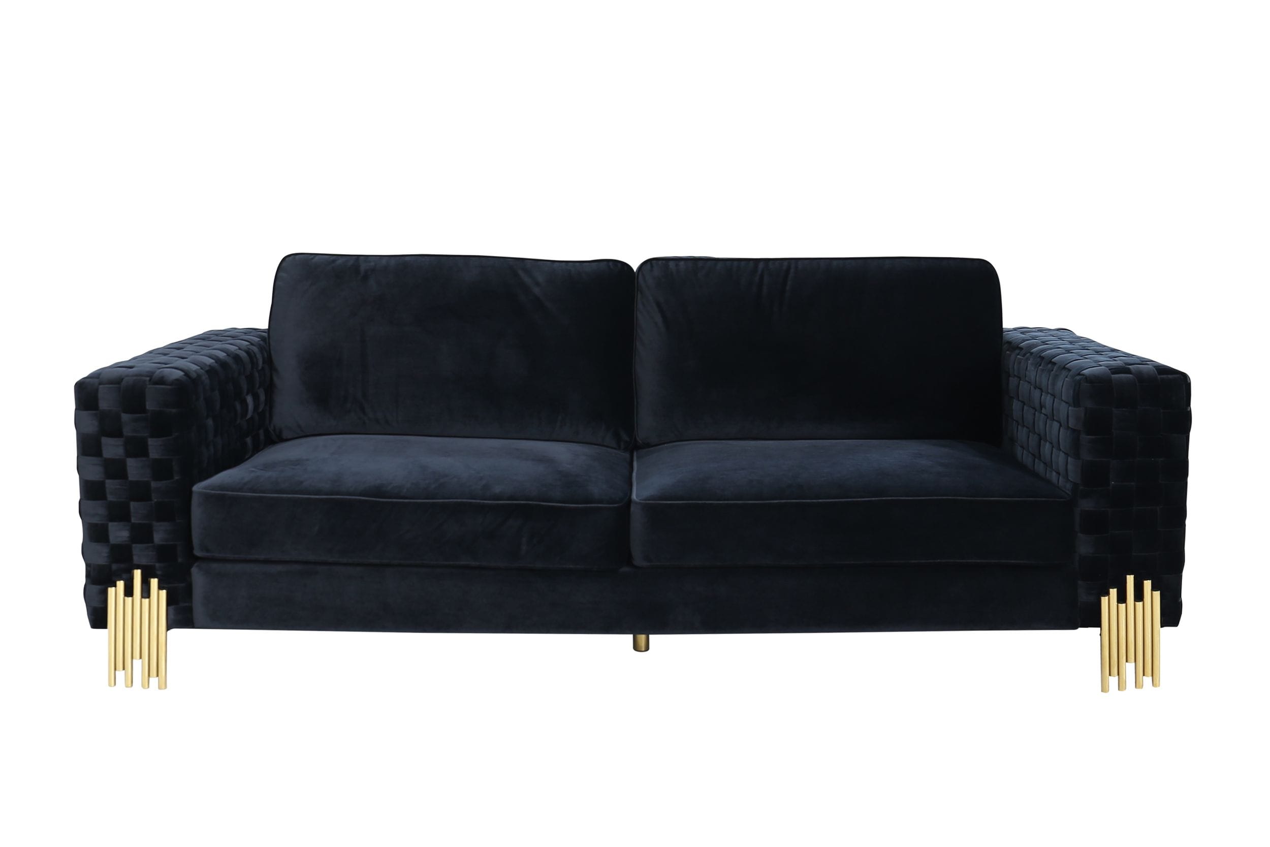 Divani Casa Lori Modern Velvet Glam Black & Gold Sofa Model VGYUHD-1936-BLK-S