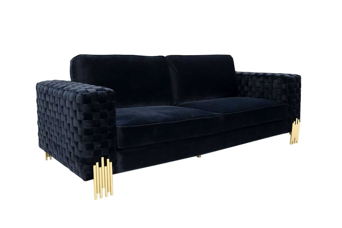 Divani Casa Lori Modern Velvet Glam Black & Gold Sofa Model VGYUHD-1936-BLK-S