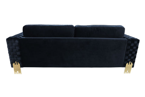 Divani Casa Lori Modern Velvet Glam Black & Gold Sofa Model VGYUHD-1936-BLK-S