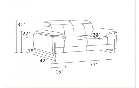 636 DivanItalia Light Gray Loveseat – Top Grain Italian LeatherModel:  636-LIGHT-GRAY-L