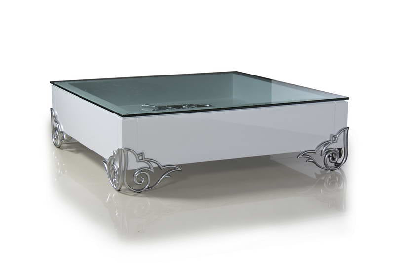 Ls538 Emma Modern White Coffee Table With Glass Top Model VGDVEMMACOFFEE