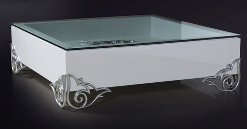 Ls538 Emma Modern White Coffee Table With Glass Top Model VGDVEMMACOFFEE