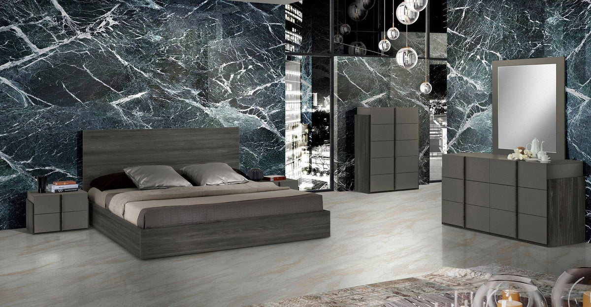 Queen Nova Domus Lucia Italian Modern Matte Grey  |  Elm Grey Bedroom Set Model VGACLUCIA-SET-Q