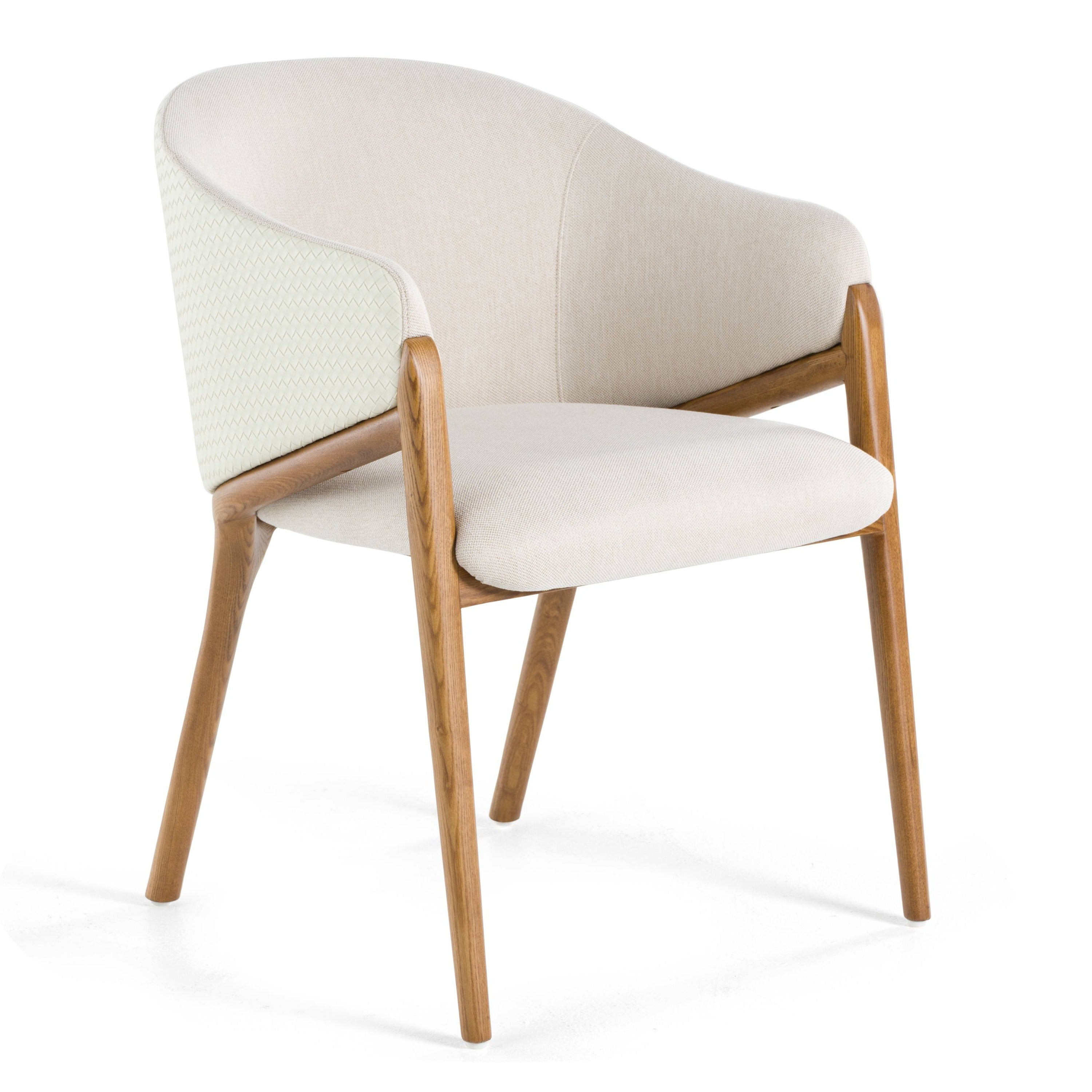 Modrest Lunde Cream Fabric And Walnut Arm Dining Chair Model VGCS-ACH-20071