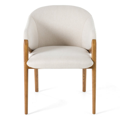 Modrest Lunde Cream Fabric And Walnut Arm Dining Chair Model VGCS-ACH-20071