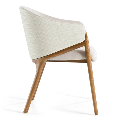 Modrest Lunde Cream Fabric And Walnut Arm Dining Chair Model VGCS-ACH-20071