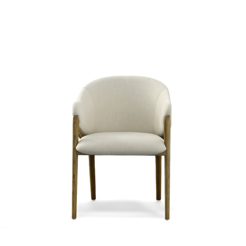 Modrest Lunde Cream Fabric and Walnut Arm Dining Chair By VIG Furniture