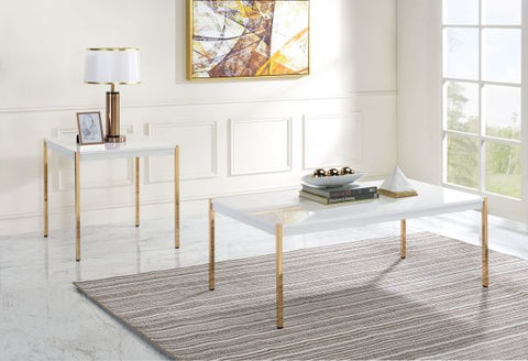 Otrac White & Gold Finish End Table Model LV00035 By ACME Furniture