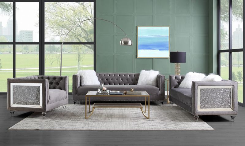 HeiberoII Gray Velvet Sofa Model LV00330 By ACME Furniture