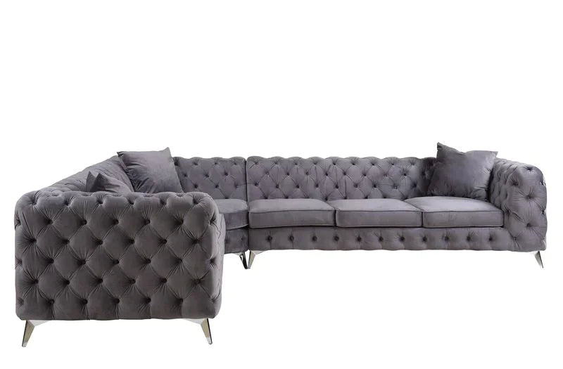 Wugtyx  Dark GrayVelvet Sectional Sofa Model LV00335 By ACME Furniture
