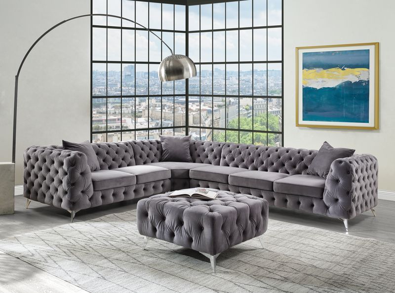 Wugtyx  Dark GrayVelvet Sectional Sofa Model LV00335 By ACME Furniture