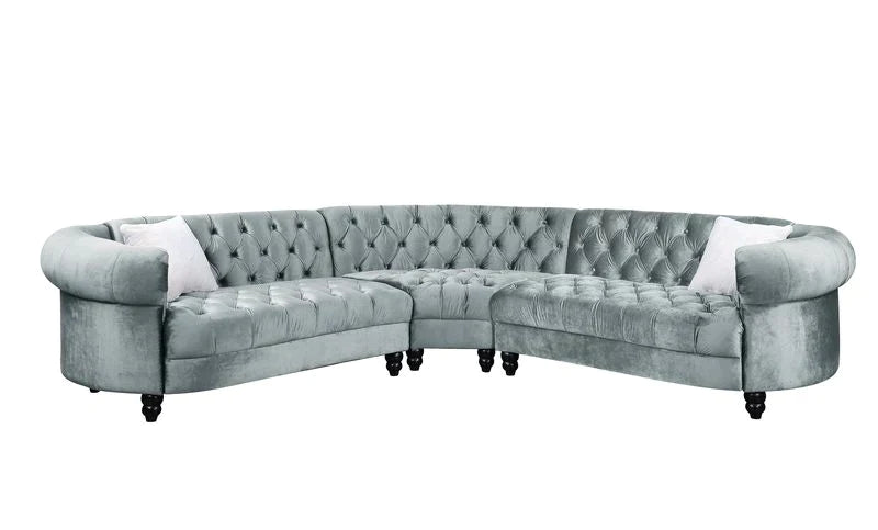 Qulan Light Blue Velvet Sectional Sofa Model LV00344 By ACME Furniture