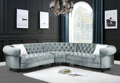 Qulan Light Blue Velvet Sectional Sofa Model LV00344 By ACME Furniture