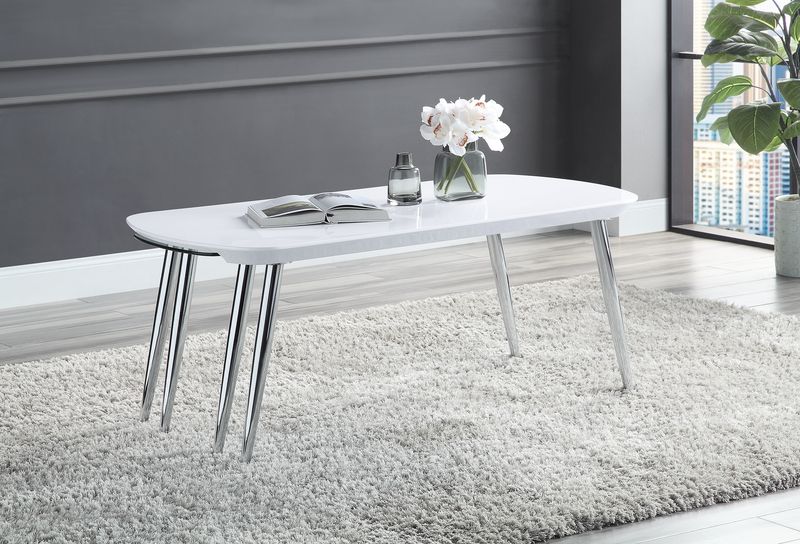 White & Chrome Finish Coffee Table Model LV00363 By ACME Furniture