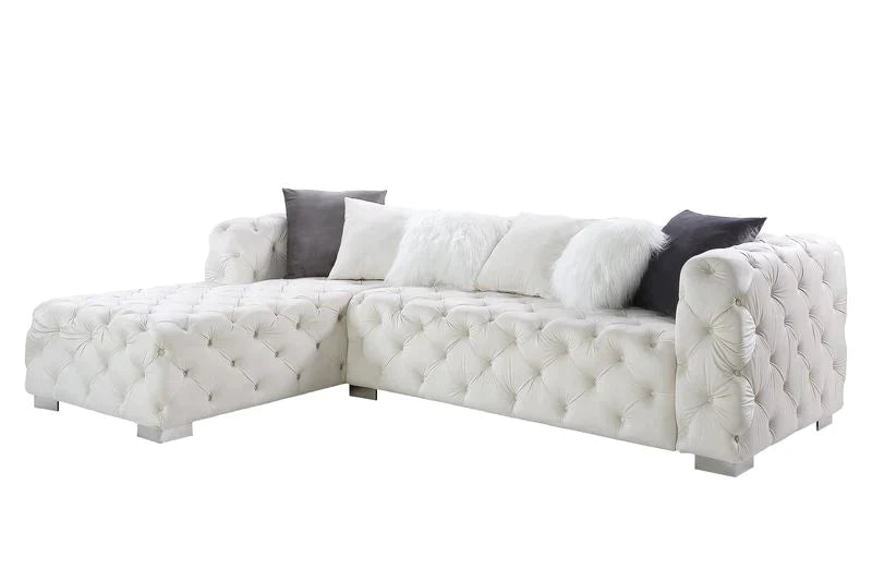 Qokmis Beige Velvet Sectional Sofa Model LV00391 By ACME Furniture