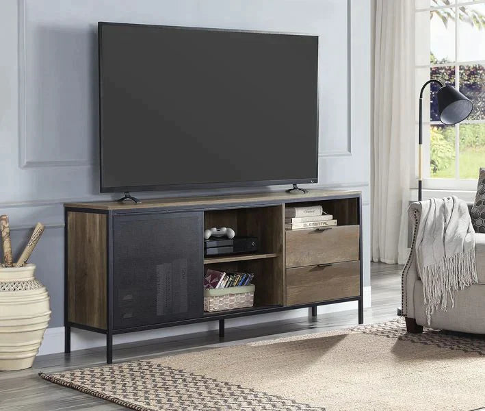 Nantan Rustic Oak & Black Finish TV Stand Model LV00405 By ACME Furniture